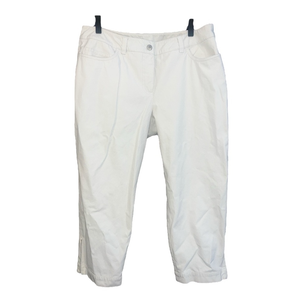 Eileen Fisher White Cropped Pants with‎ Ankle Zip M Quiet Luxury Minimalist NA1
